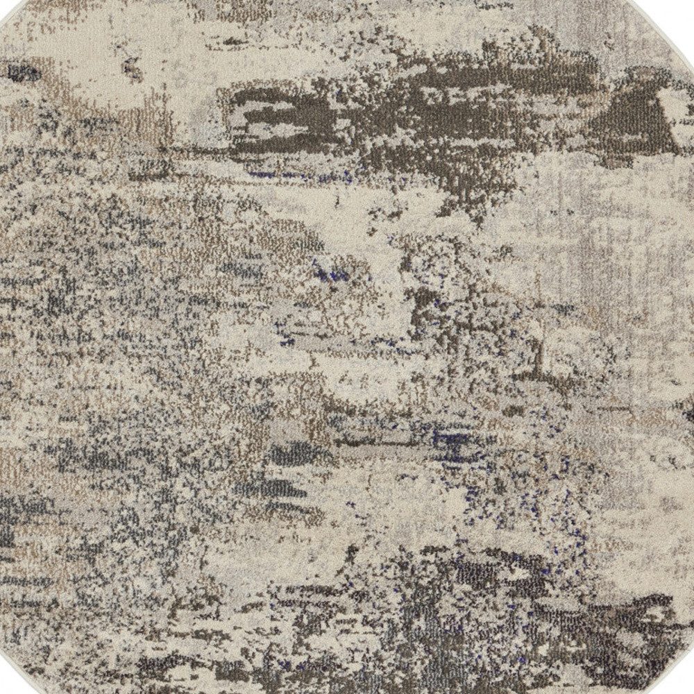 5′ X 5′ Ivory and Grey Abstract Round Rug