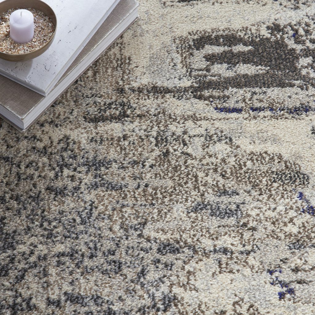 5′ X 5′ Ivory and Grey Abstract Round Rug