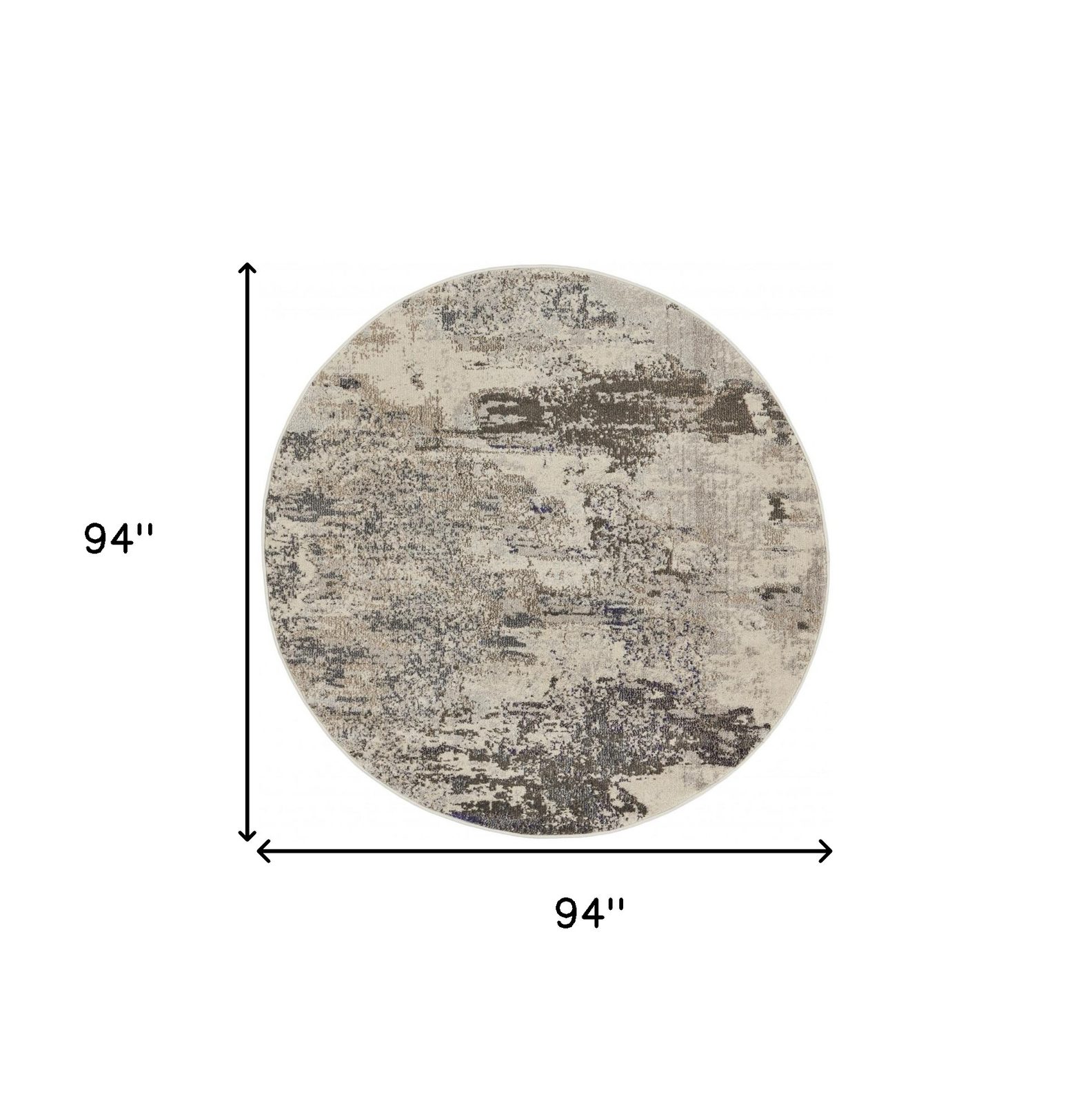 8′ X 8′ Ivory and Grey Abstract Round Rug