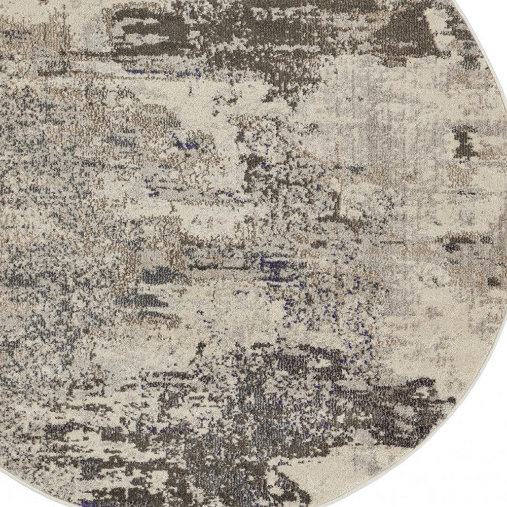 8′ X 8′ Ivory and Grey Abstract Round Rug