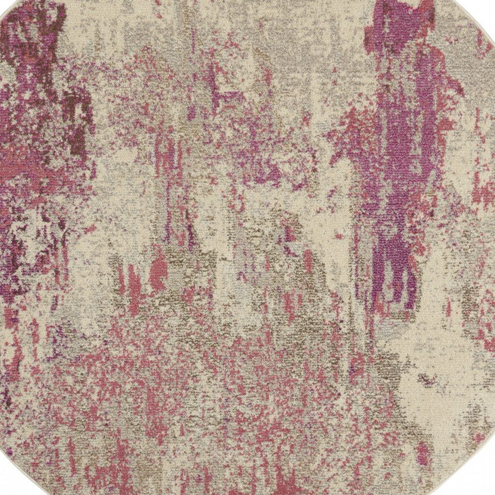 4′ X 4′ Ivory And Pink Abstract Round Rug