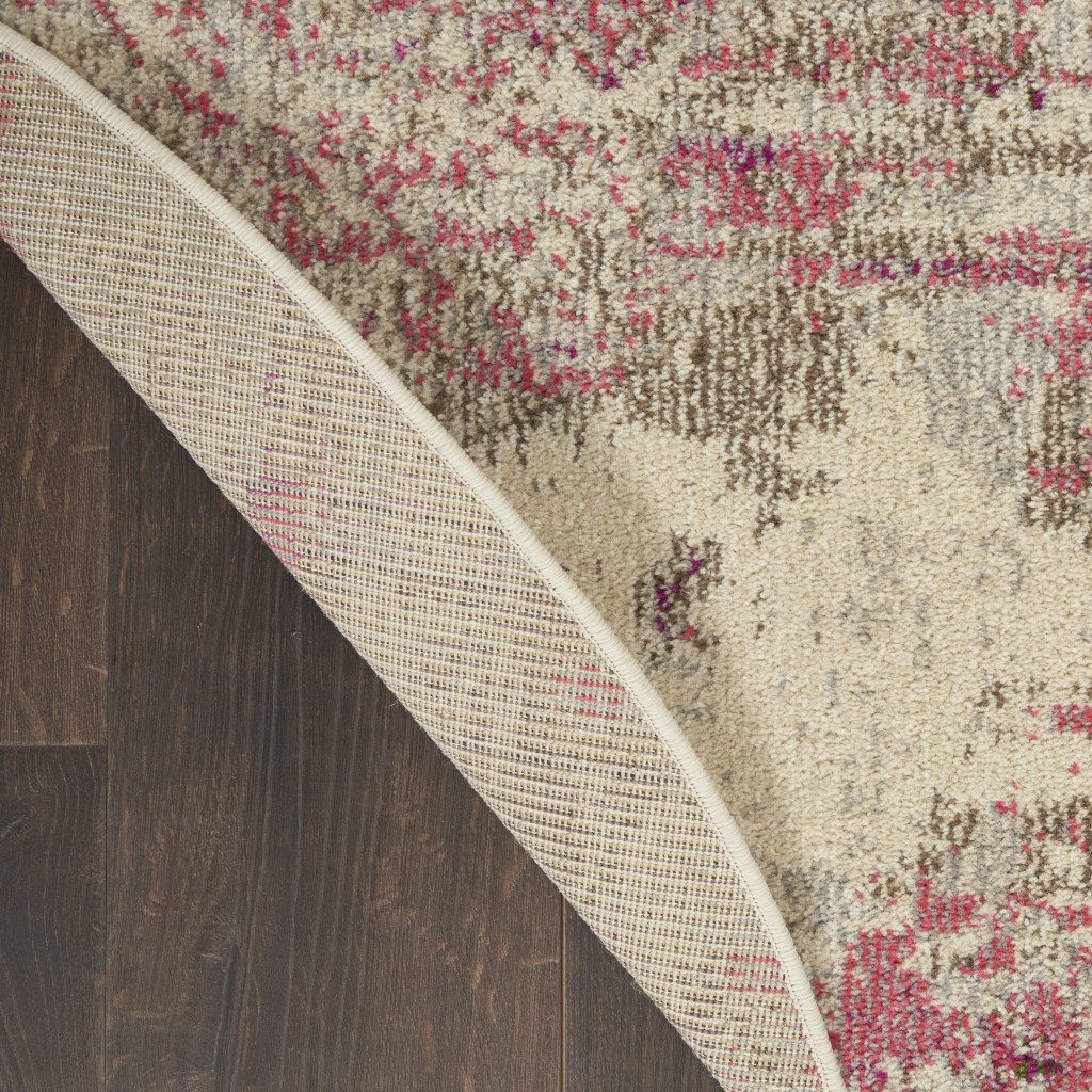 4′ X 4′ Ivory And Pink Abstract Round Rug