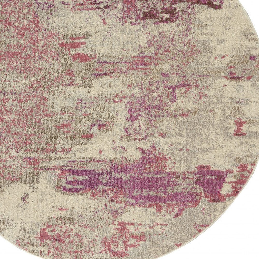 5′ X 5′ Ivory And Pink Abstract Round Rug