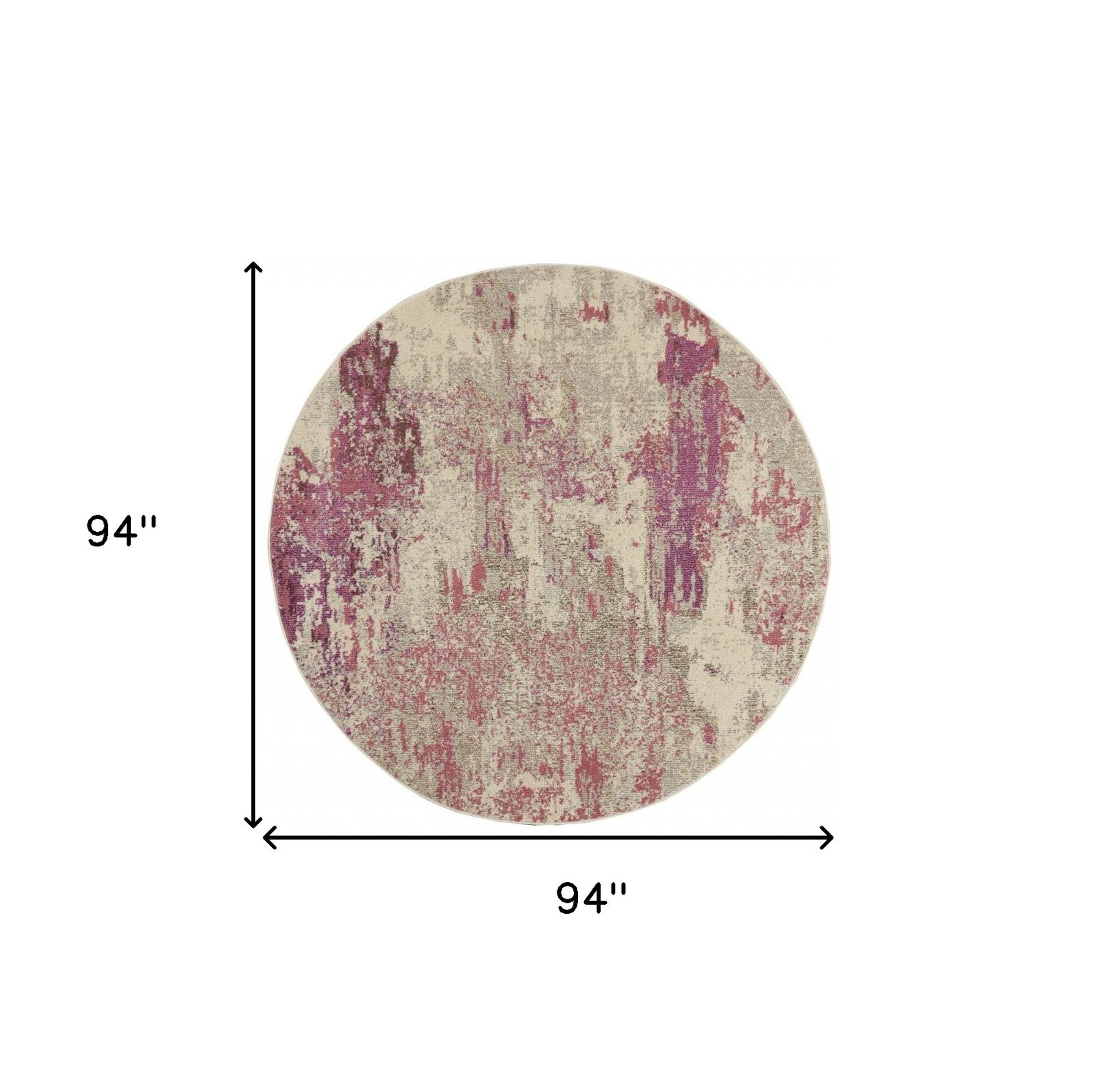 8′ X 8′ Ivory And Pink Abstract Round Rug