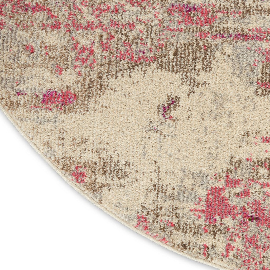 8′ X 8′ Ivory And Pink Abstract Round Rug