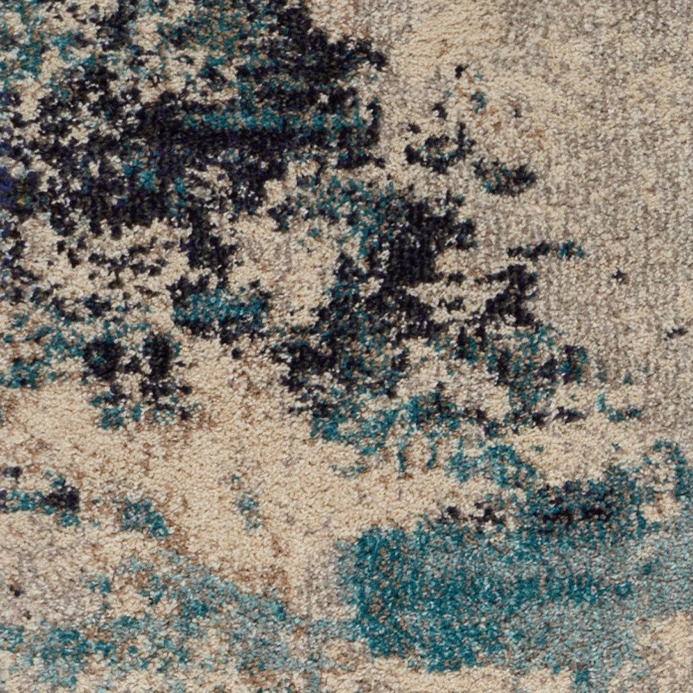 2′ X 6′ Ivory And Teal Blue Abstract Runner Rug