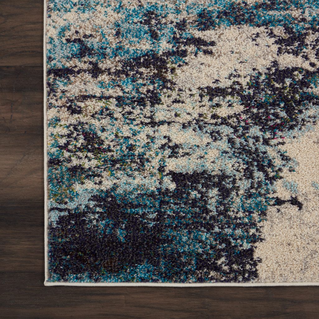 2′ X 6′ Ivory And Teal Blue Abstract Runner Rug