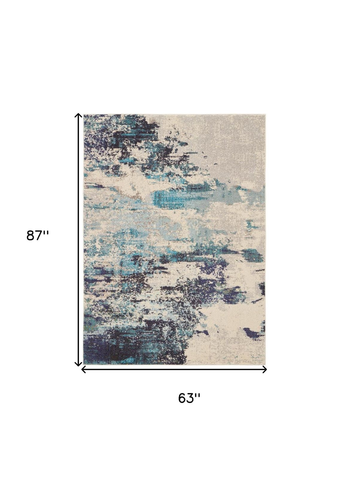 Ivory and Teal Blue Abstract Polypropylene Area Rug