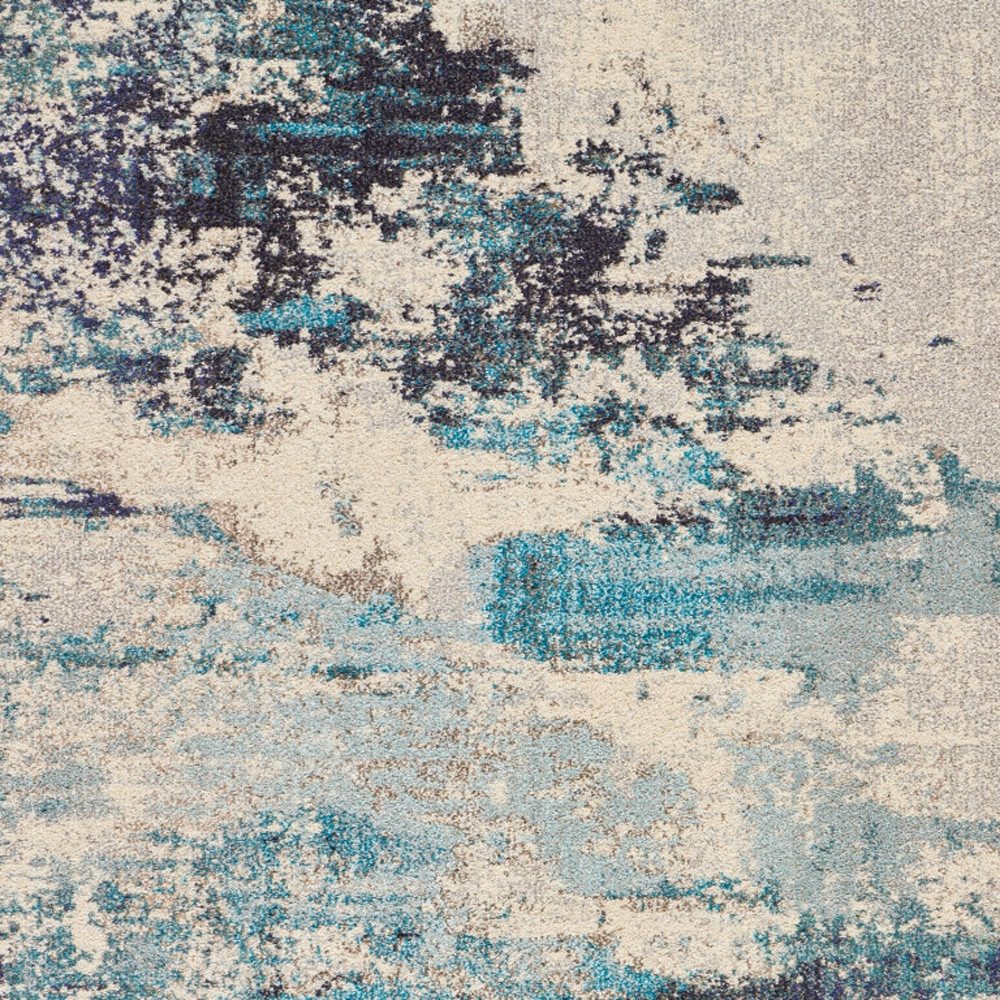 Ivory and Teal Blue Abstract Polypropylene Area Rug