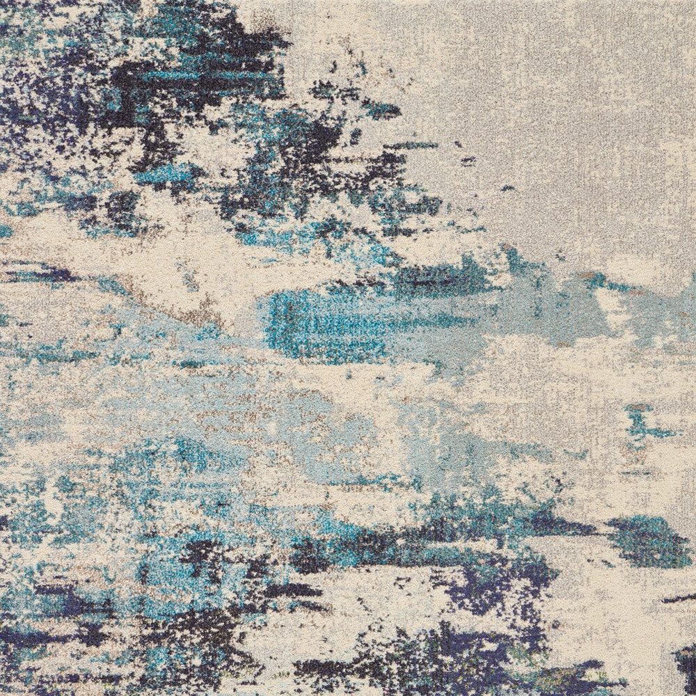 Ivory and Teal Blue Abstract Polypropylene Area Rug