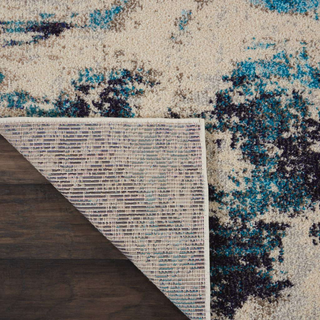Ivory and Teal Blue Abstract Polypropylene Area Rug