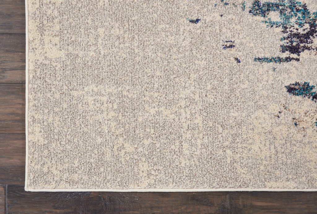 Ivory and Teal Blue Abstract Polypropylene Area Rug