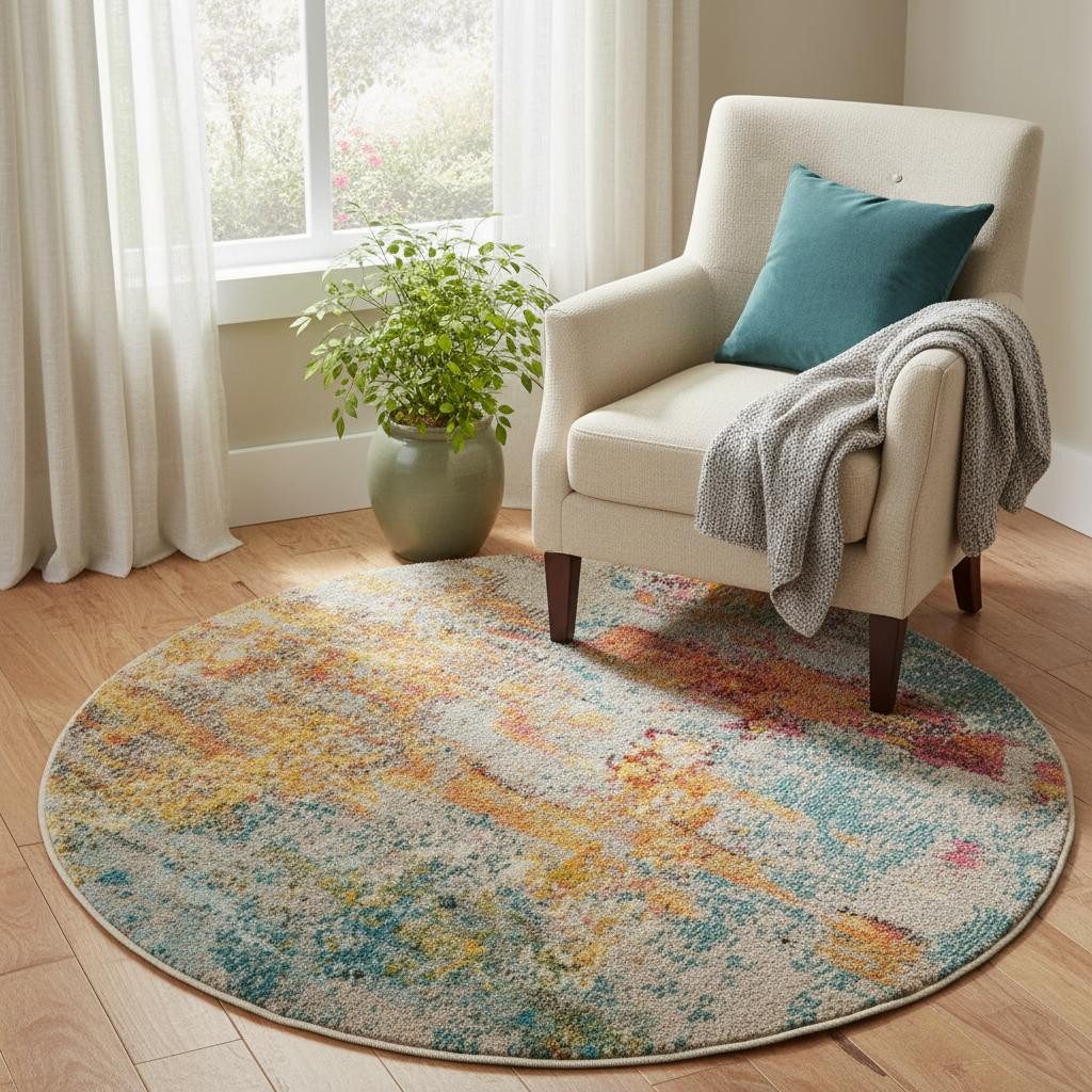 5′ X 5′ Sealife Abstract Round Rug
