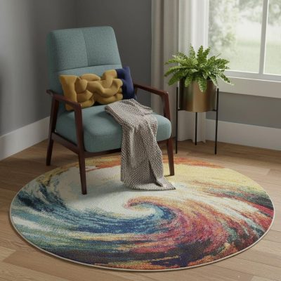 4′ X 4′ Wave Abstract Non Skid Round Rug