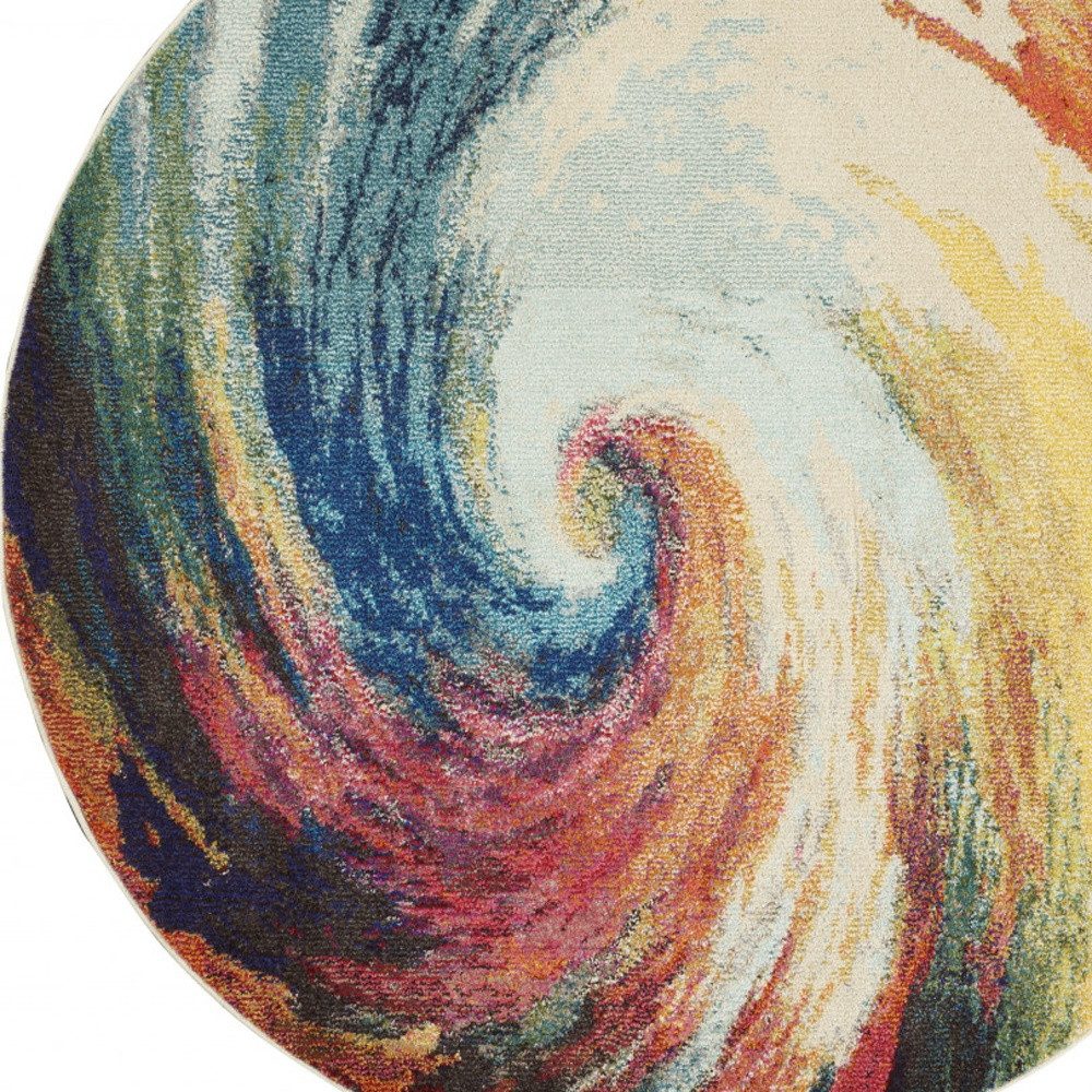 4′ X 4′ Wave Abstract Non Skid Round Rug