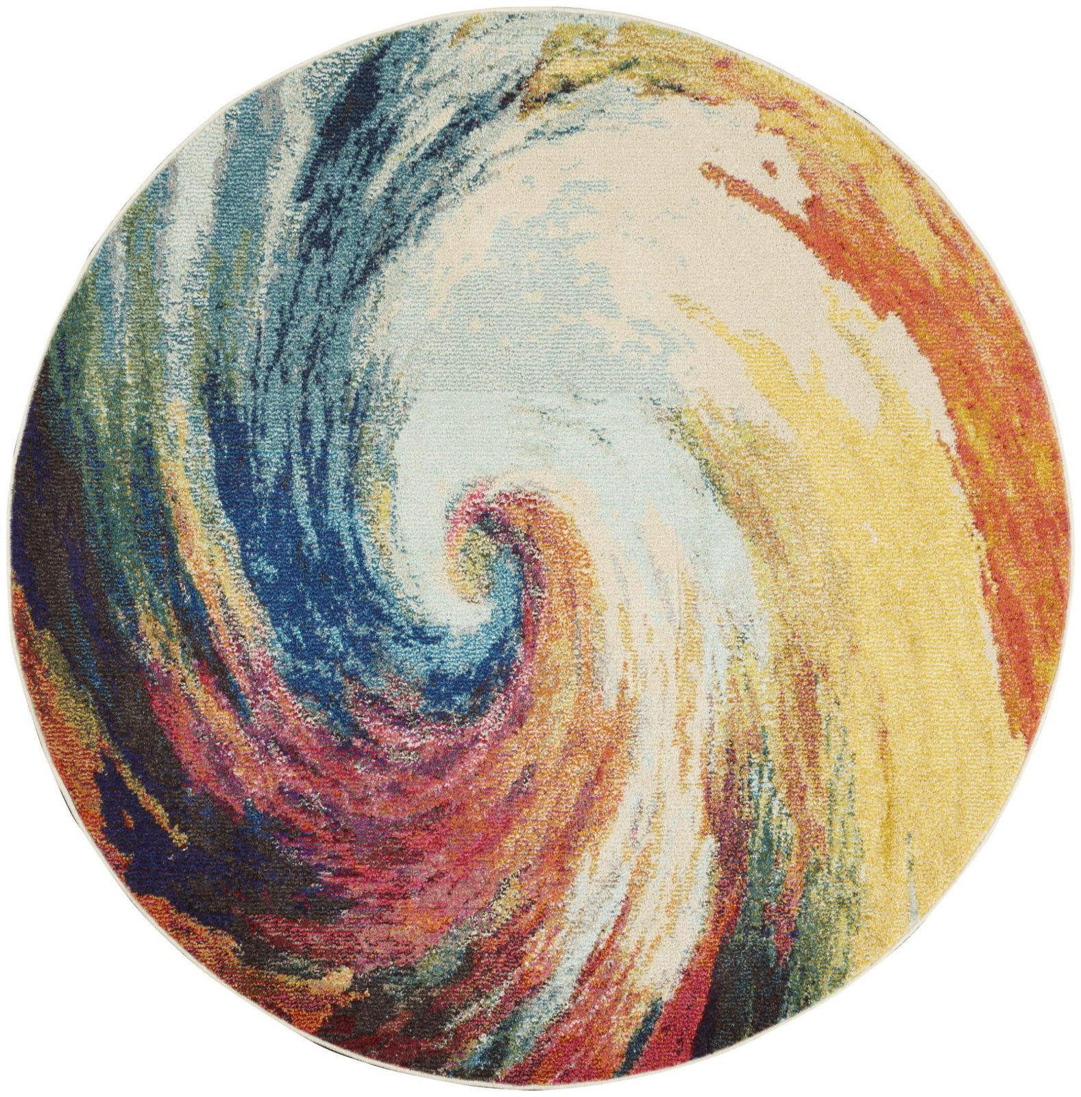 5′ Yellow And Ivory Abstract Round Rug
