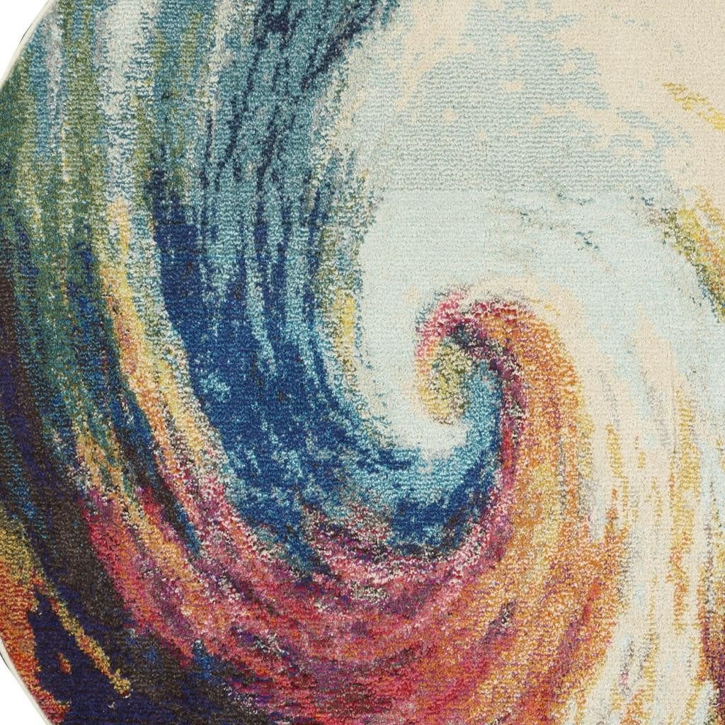 5′ Yellow And Ivory Abstract Round Rug