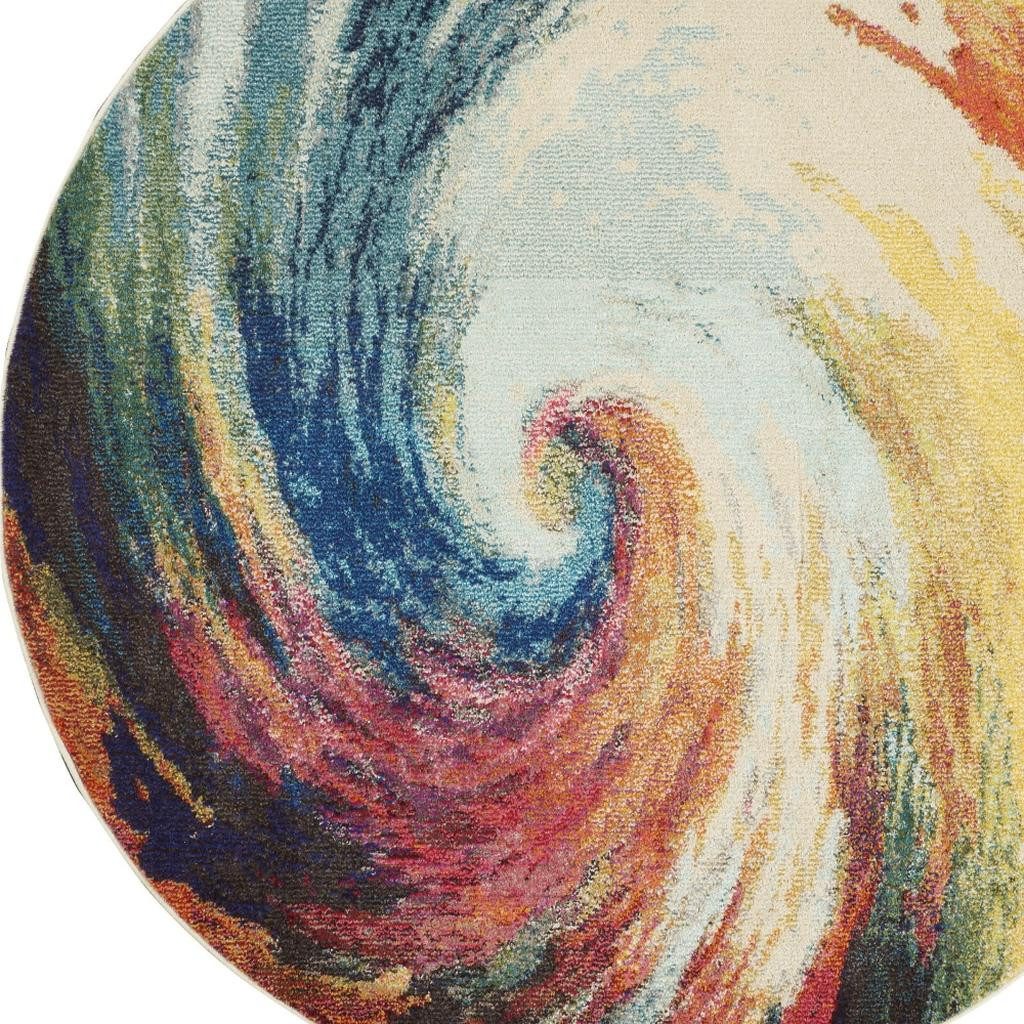 5′ Yellow And Ivory Abstract Round Rug