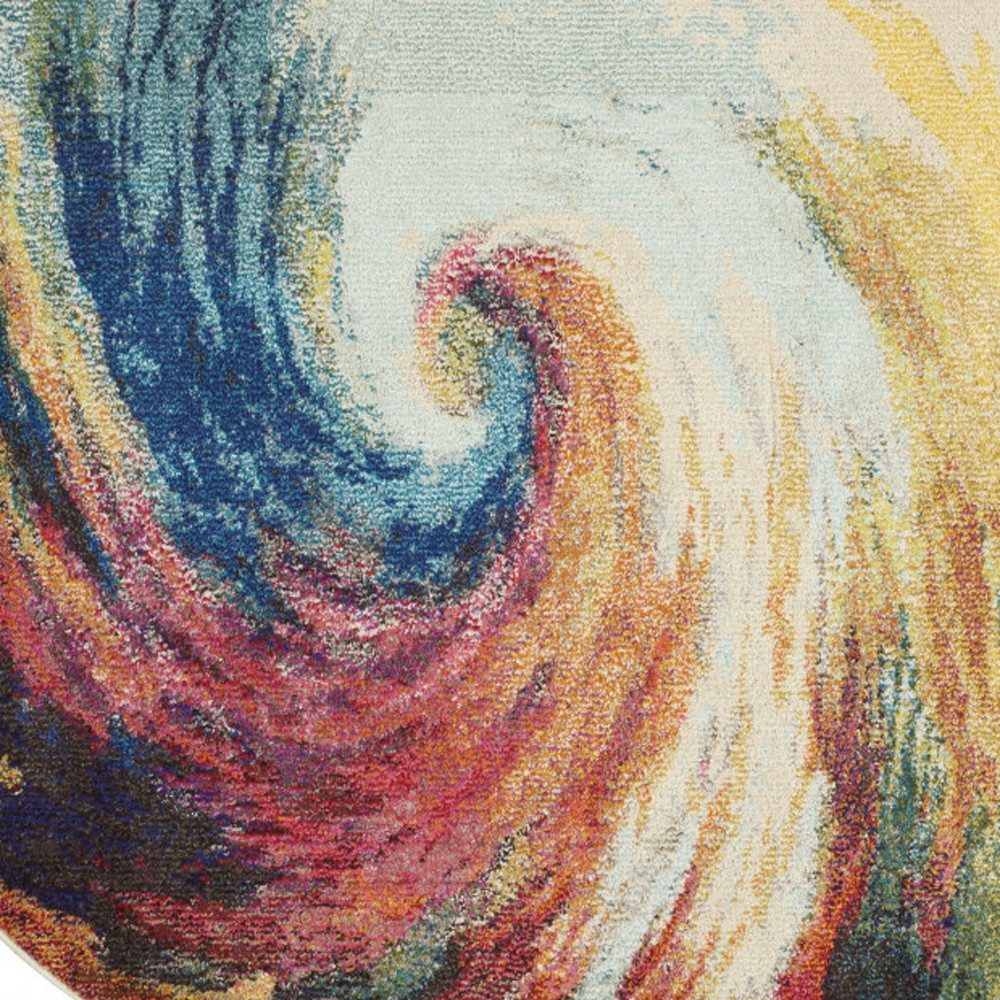 5′ Yellow And Ivory Abstract Round Rug