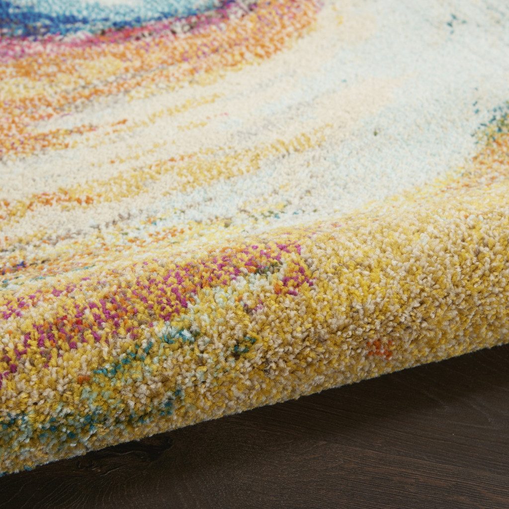 5′ Yellow And Ivory Abstract Round Rug