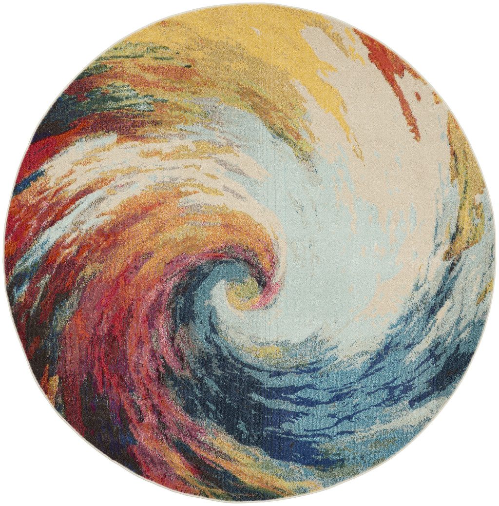 8′ X 8′ Wave Abstract Non Skid Round Rug
