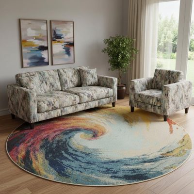 8′ X 8′ Wave Abstract Non Skid Round Rug