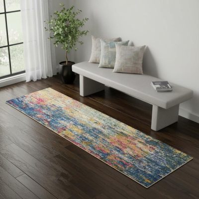 2′ X 6′ Blue And Yellow Abstract Area Rug