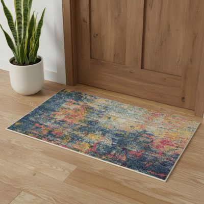 2′ X 4′ Blue And Yellow Abstract Area Rug