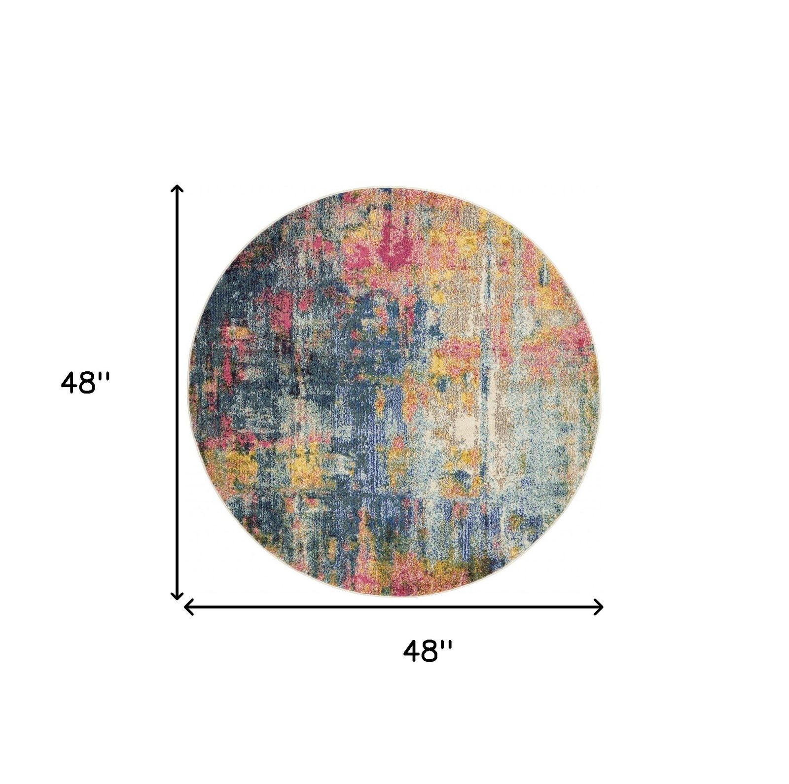 4′ Blue And Yellow Abstract Round Rug