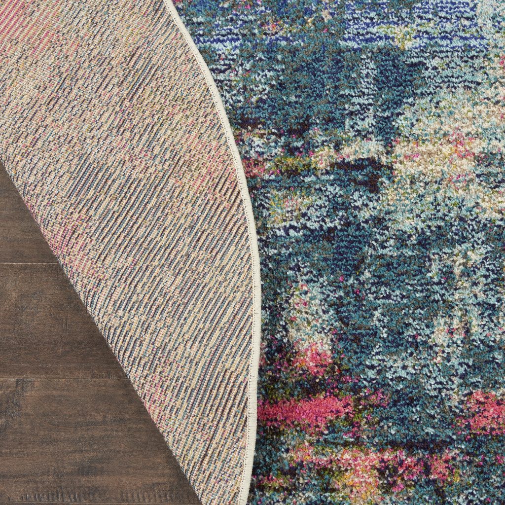 4′ Blue And Yellow Abstract Round Rug