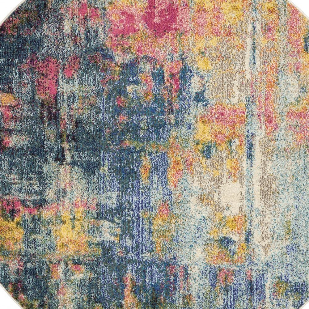 5′ X 5′ Blue And Yellow Abstract Round Rug