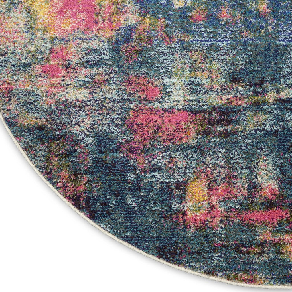 5′ X 5′ Blue And Yellow Abstract Round Rug