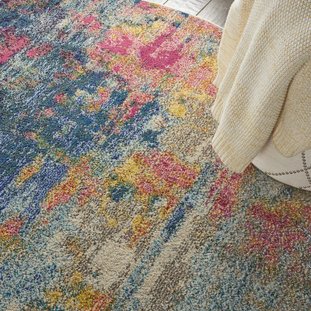5′ X 5′ Blue And Yellow Abstract Round Rug