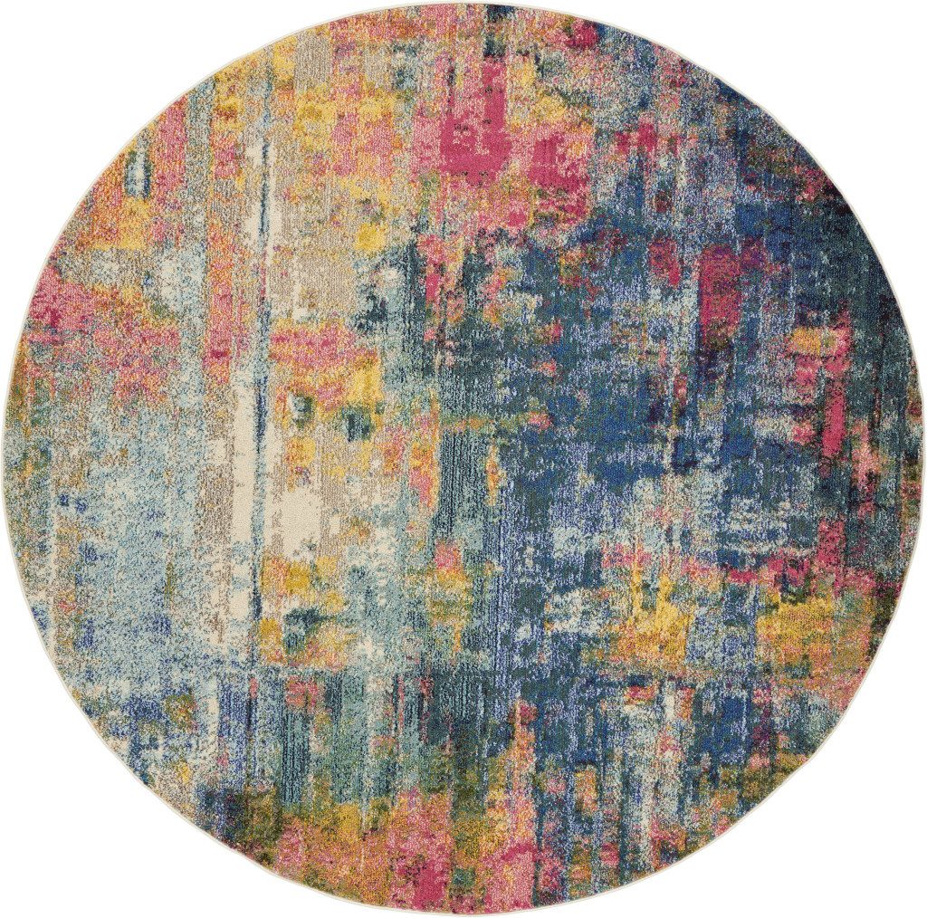 8′ X 8′ Blue And Yellow Abstract Round Rug