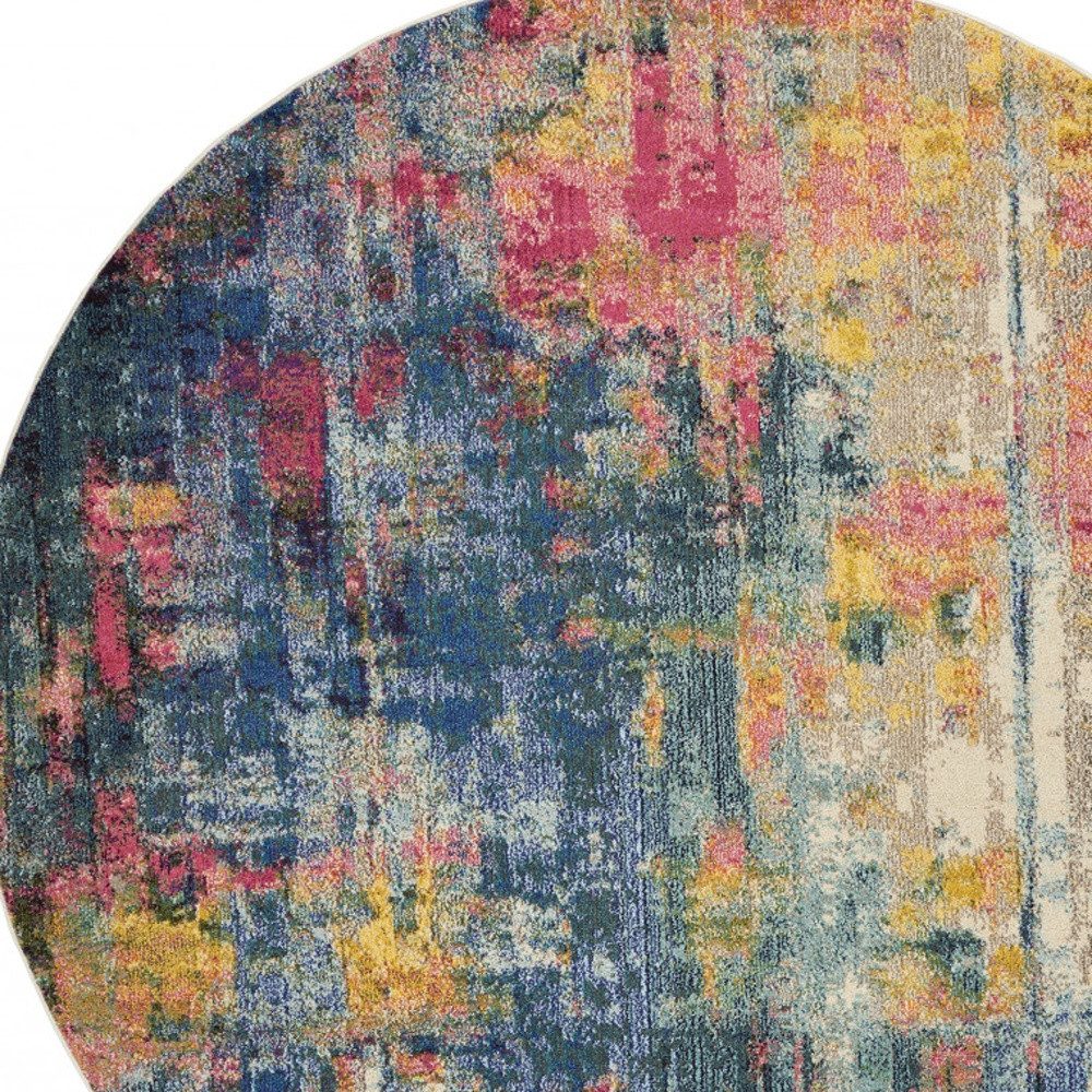 8′ X 8′ Blue And Yellow Abstract Round Rug