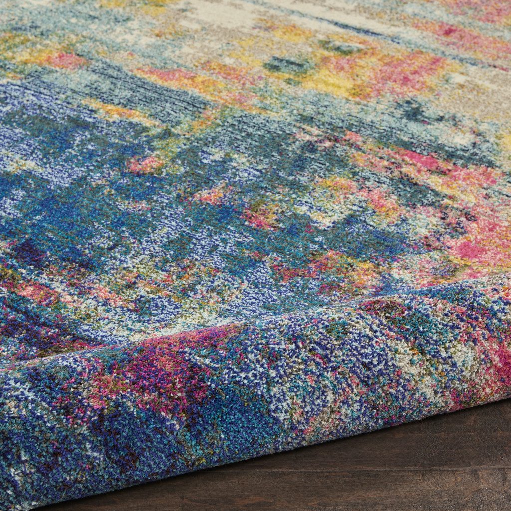 8′ X 8′ Blue And Yellow Abstract Round Rug