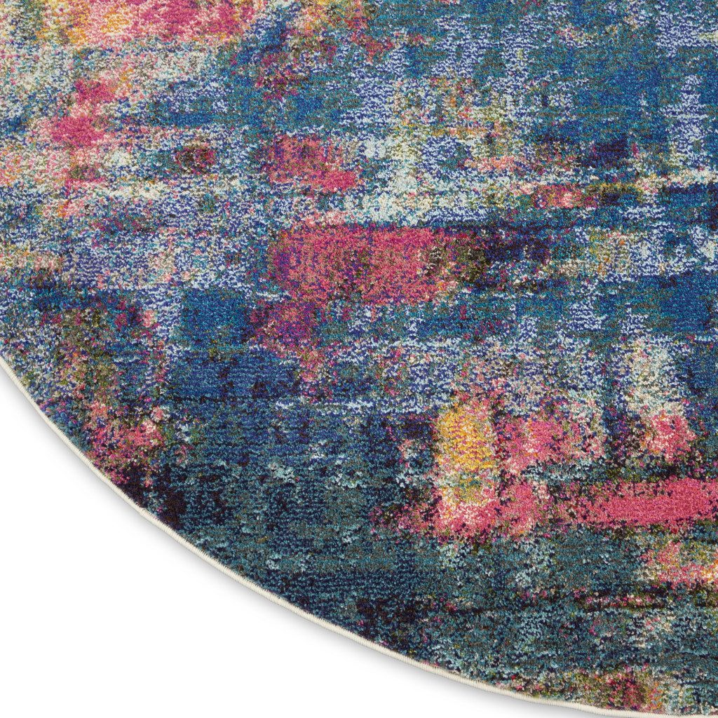 8′ X 8′ Blue And Yellow Abstract Round Rug