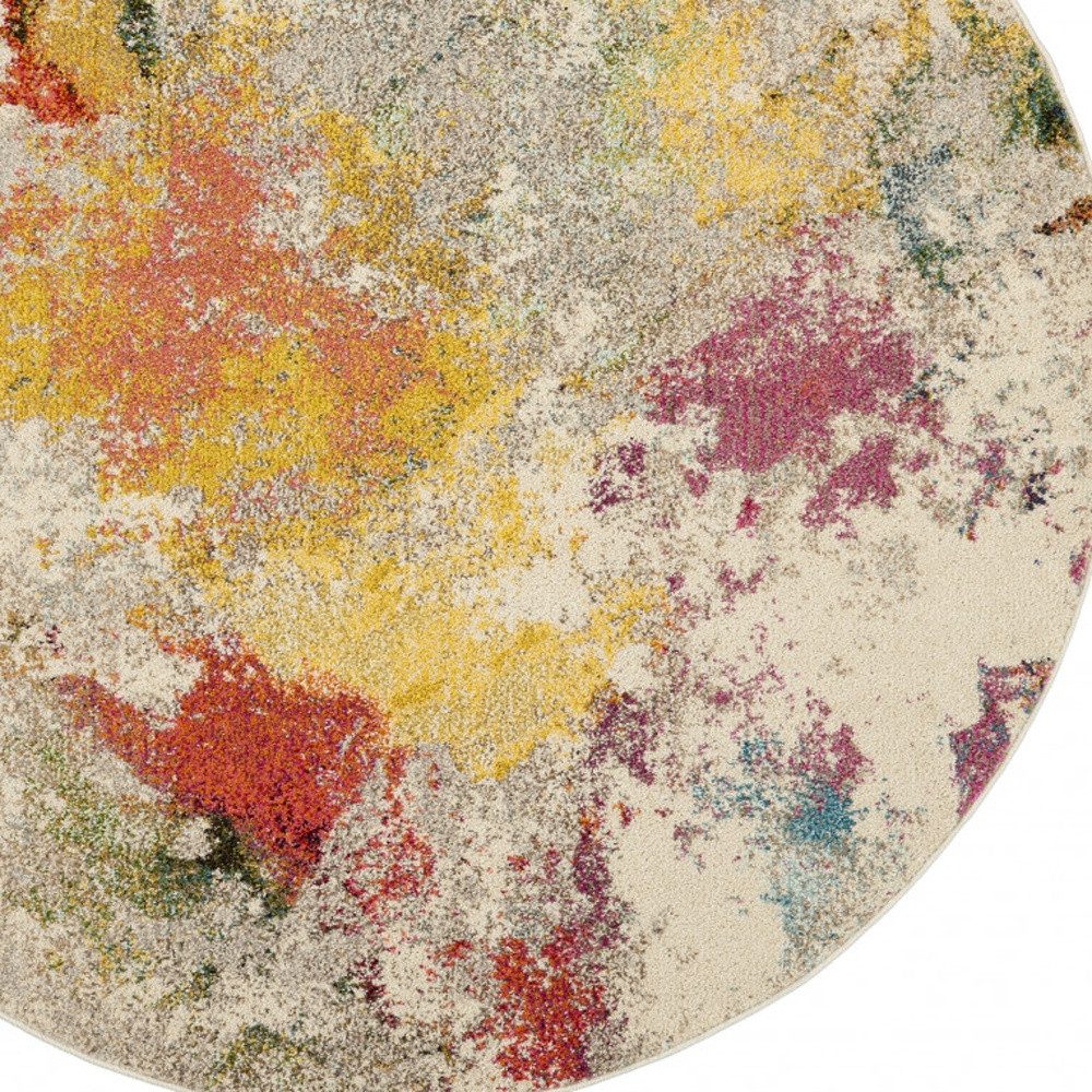 4′ Ivory Abstract Round Rug