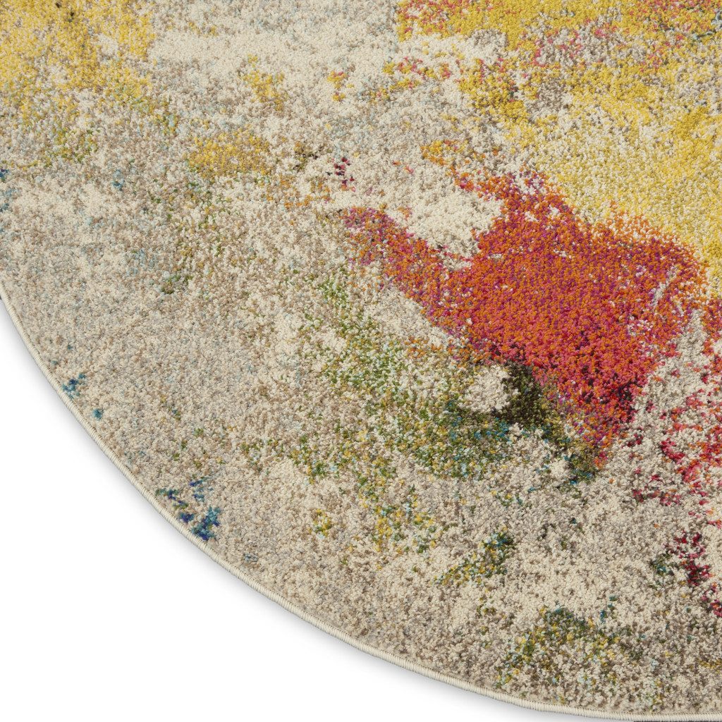4′ Ivory Abstract Round Rug