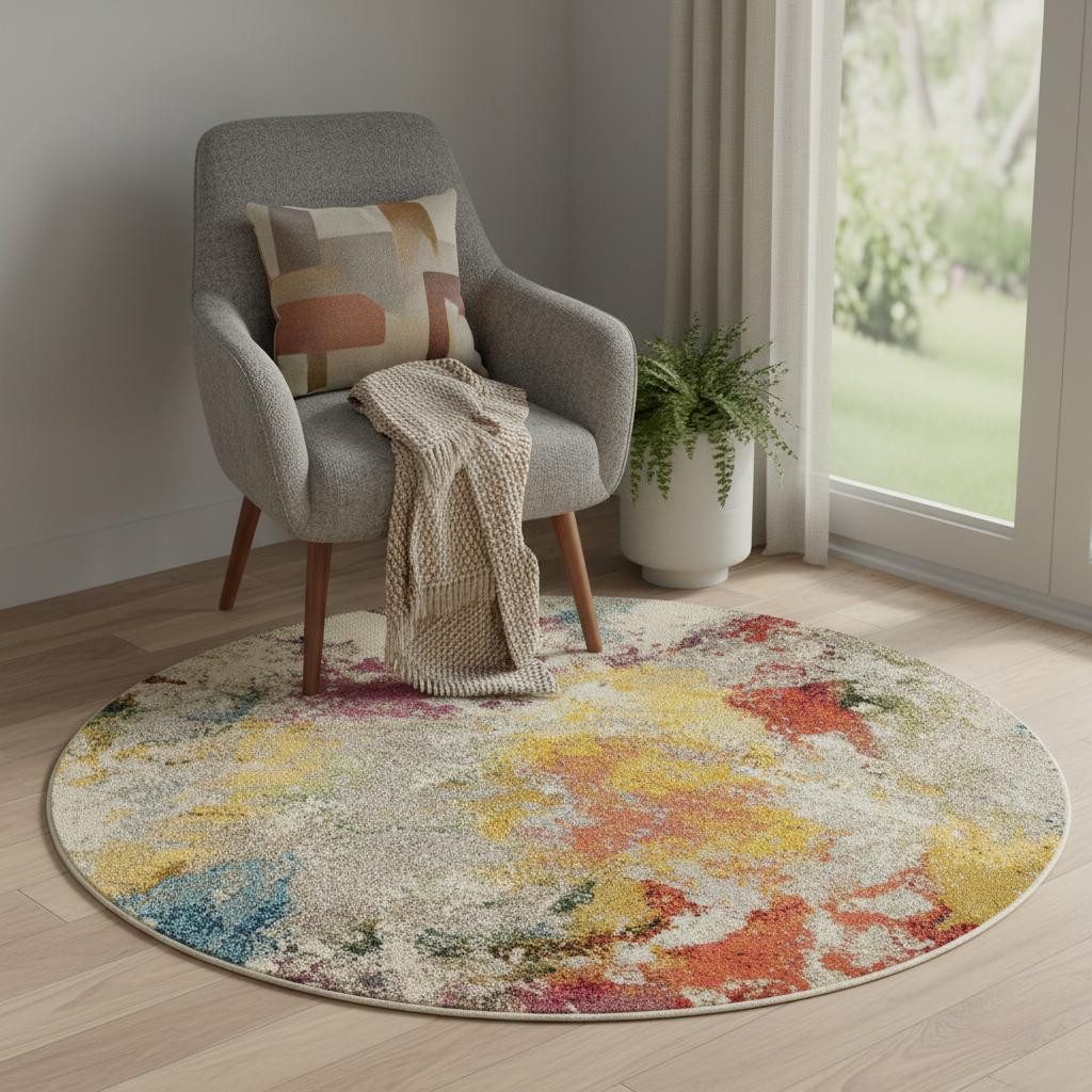 4′ Ivory Abstract Round Rug