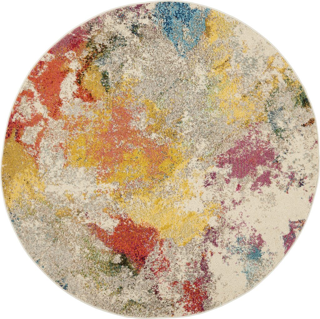 5′ X 5′ Ivory Abstract Round Rug