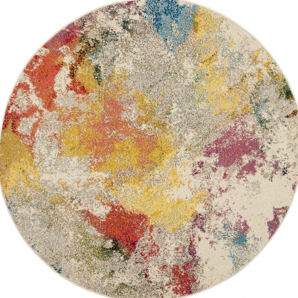 5′ X 5′ Ivory Abstract Round Rug