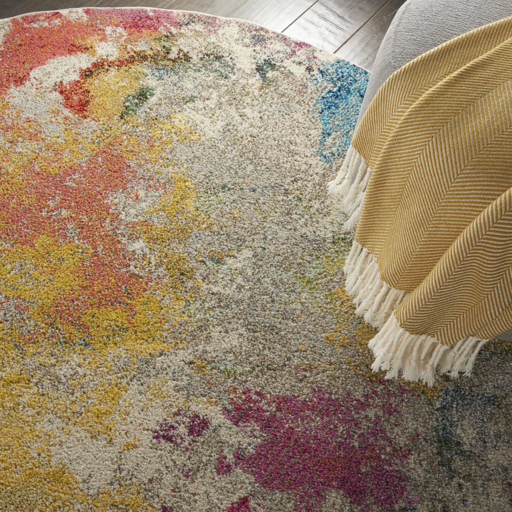 5′ X 5′ Ivory Abstract Round Rug