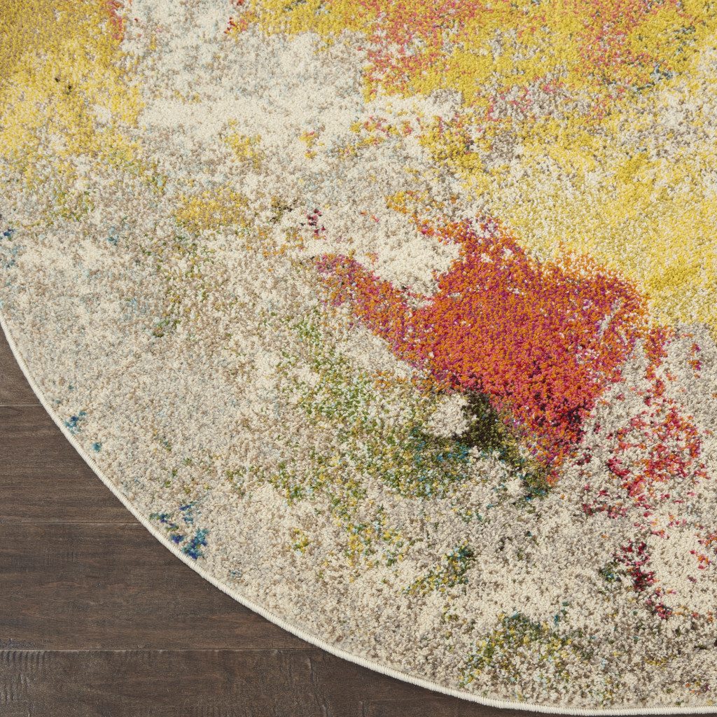 5′ X 5′ Ivory Abstract Round Rug