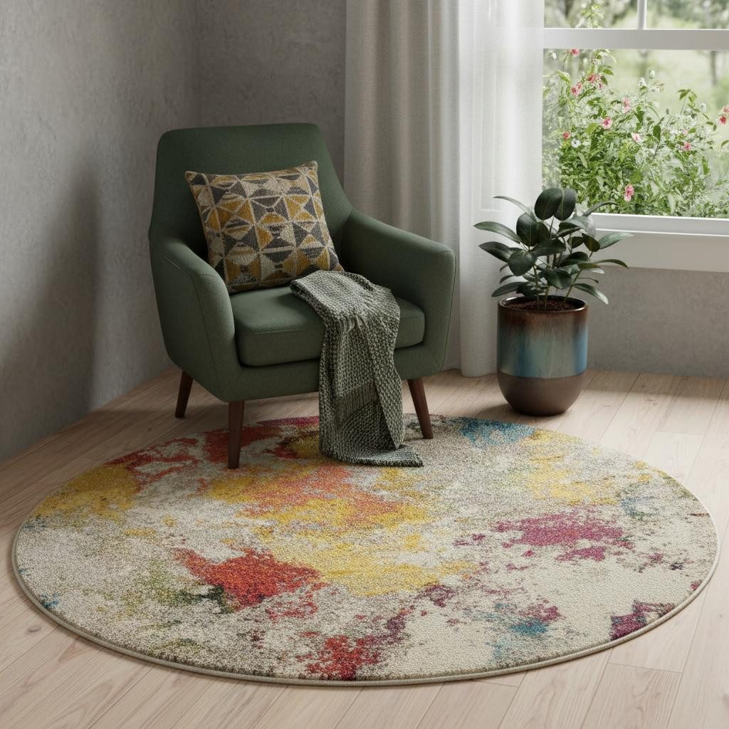 5′ X 5′ Ivory Abstract Round Rug