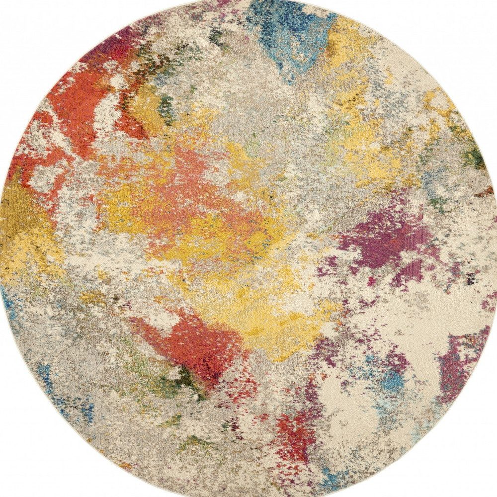 8′ X 8′ Ivory Abstract Round Rug
