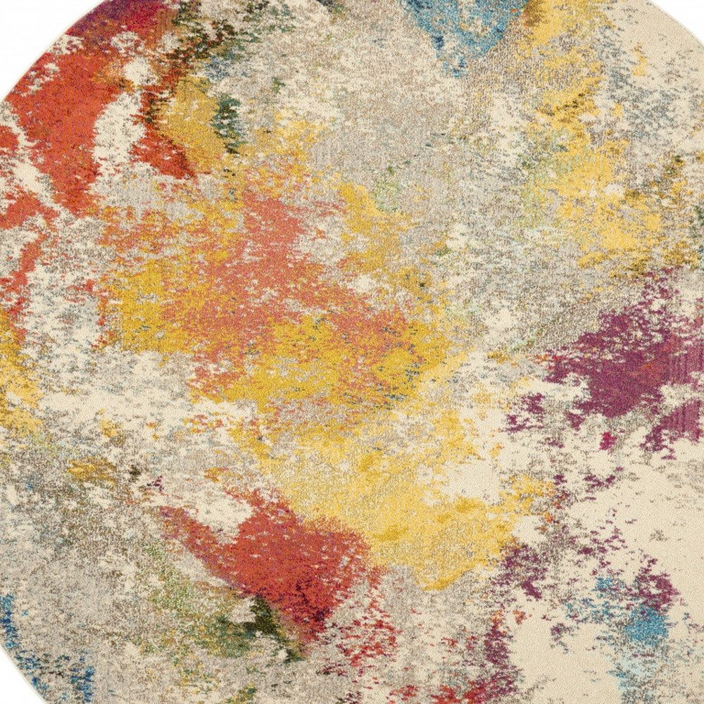 8′ X 8′ Ivory Abstract Round Rug