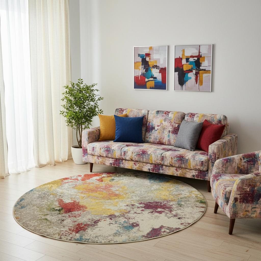 8′ X 8′ Ivory Abstract Round Rug