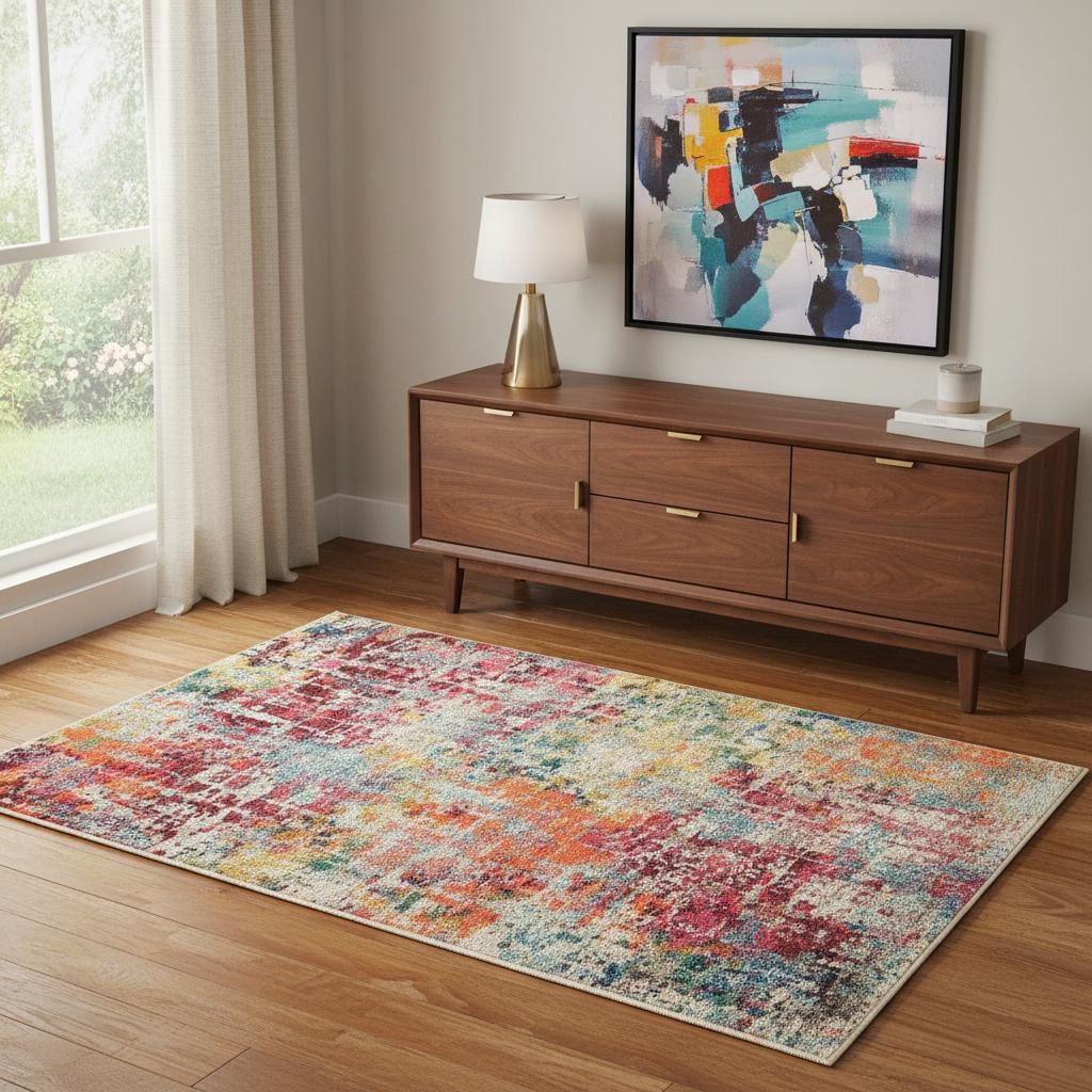4′ X 6′ Pink Abstract Distressed Area Rug