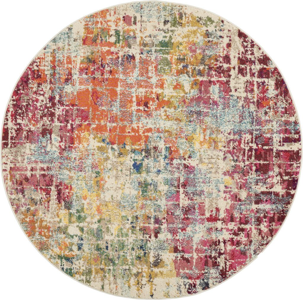 4′ Pink Abstract Distressed Round Rug